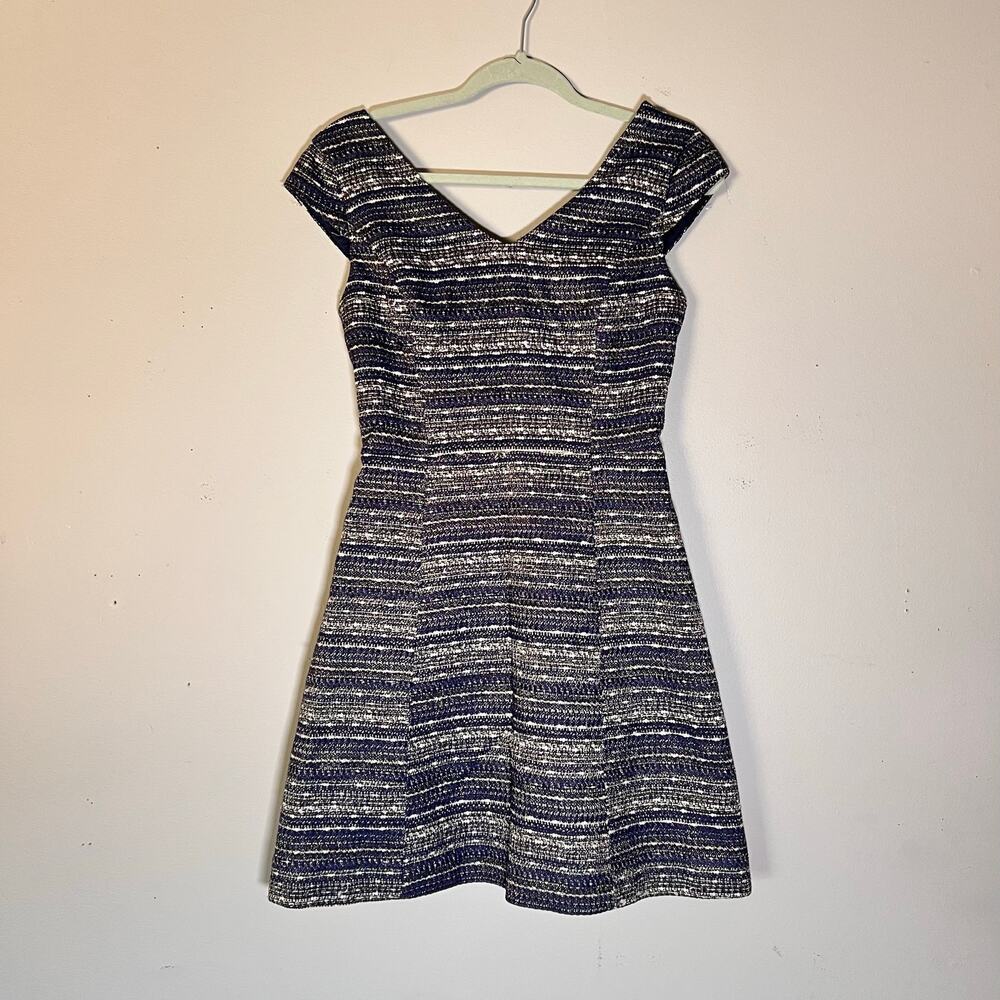 Lilly Pulitzer Ruthy Tweed Mini Dress Size 2 Boucle Cocktail Navy Gold Metalic